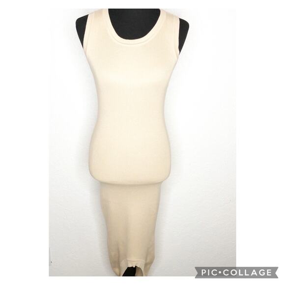 Mossman tan sweater knit bodycon midi scoop hem dress size Medium - Picture 1 of 13